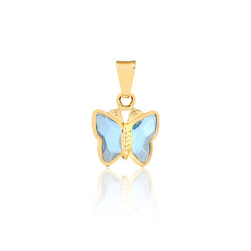 18K Gold Layered Oro Laminado Blue Rhinestone Butterfly Shape Kids Pendant Wholesale 31.0007/6